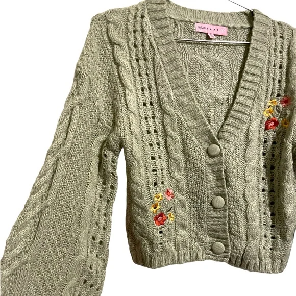 Crave Fame Embroidered Cable-Knit Cardigan - Picture 5 of 5